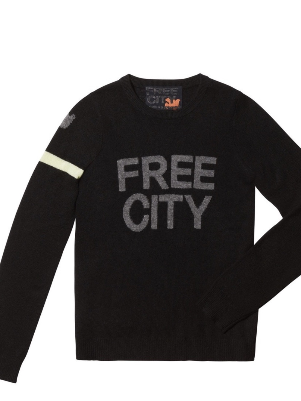 Freecity Sweater Cashmere black navy Striped Sleeve Crewneck Sweater Size M